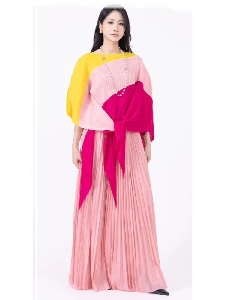 

Комплект из двух предметов Miyake, плиссированный цветной топ нестандартного дизайна + элегантный плиссированный свободный комплект женской одежды, новинка лета 2023 г.