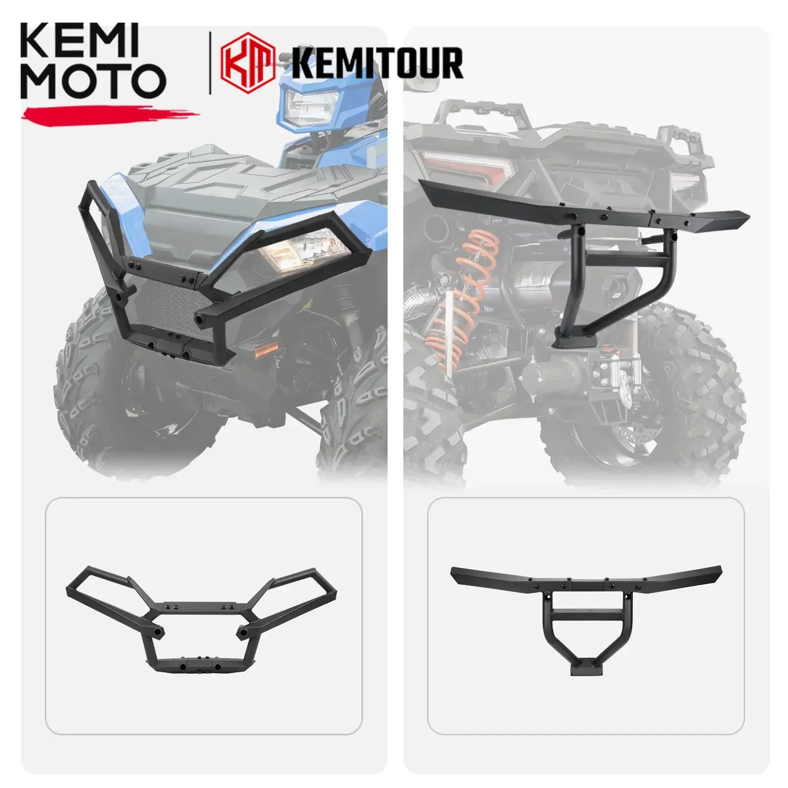 

KEMIMOTO ATV Front Rear Bumper Compatible with Polaris Sportsman 850 Sportsman XP 1000 2017-2025 Protector Brush Guard #2882020