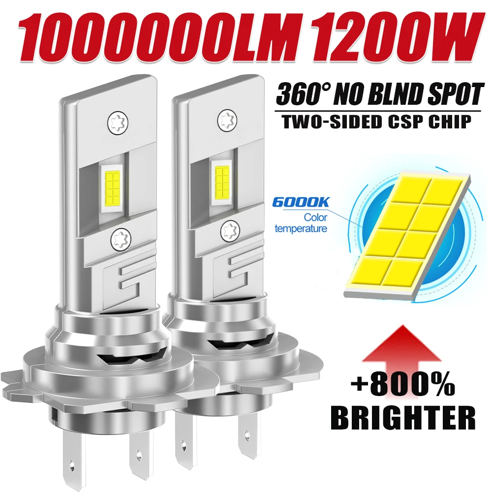 H7 LED Car Headlight Bulbs CANBUS High Brightness Auto Wireless Mini Turbo Fan High Stability Fog Lamps Plug&Play 6000K 12V