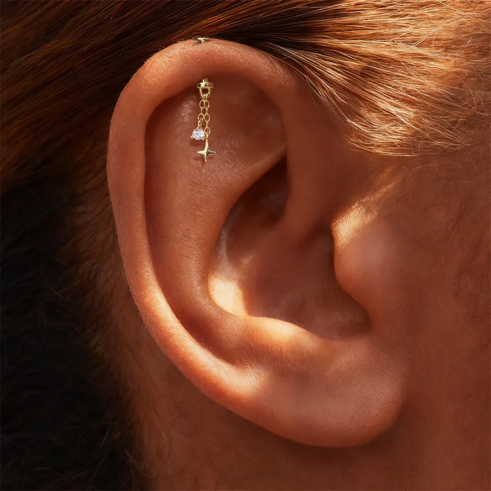 AIDE 925 Sterling Silver Cartilage Stud Women\'s Earrings Septum Piercing Zircon Ear Hoop Lobe Tragus Helix Jewelry Pendientes