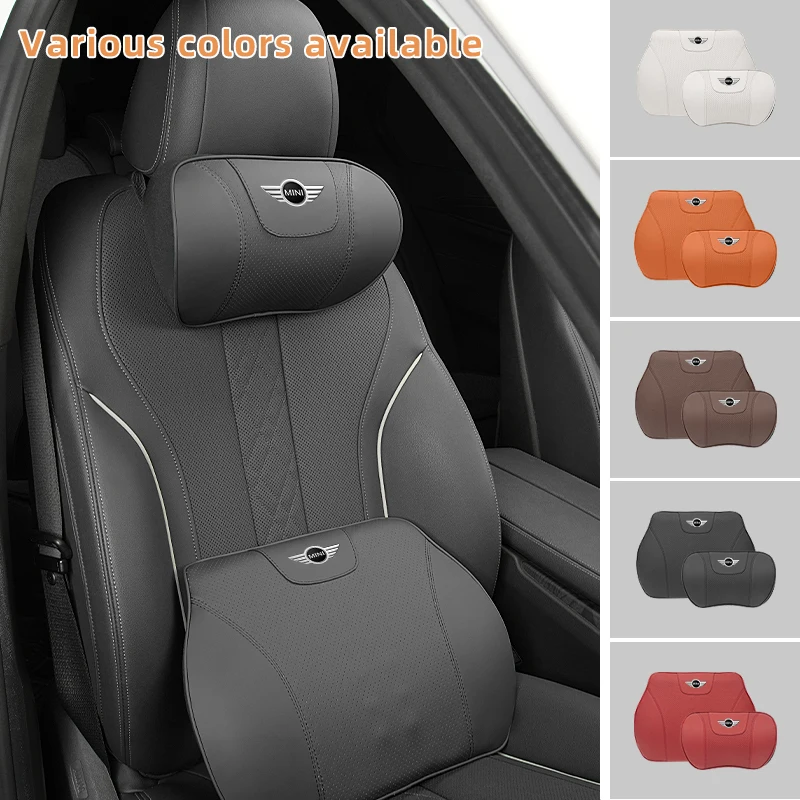 Leather Car Headrest Neck Pillow Lumbar Cushion For MINI Cooper One JCW Clubman Countryman R55 R56 F55 F56 R57 R58 R59 R60 R50 