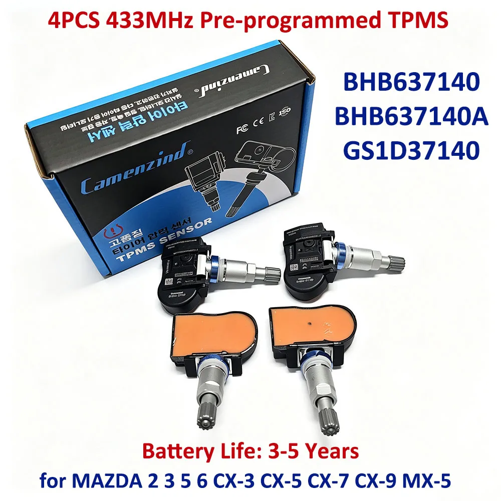 4PCS NEW TPMS Tire Pressure Monitoring Sensor 433MHz For Mazda 2 3 5 6 CX-3 CX-5 CX-7 CX-9 MX-5 BHB637140 BHB637140A GS1D37140