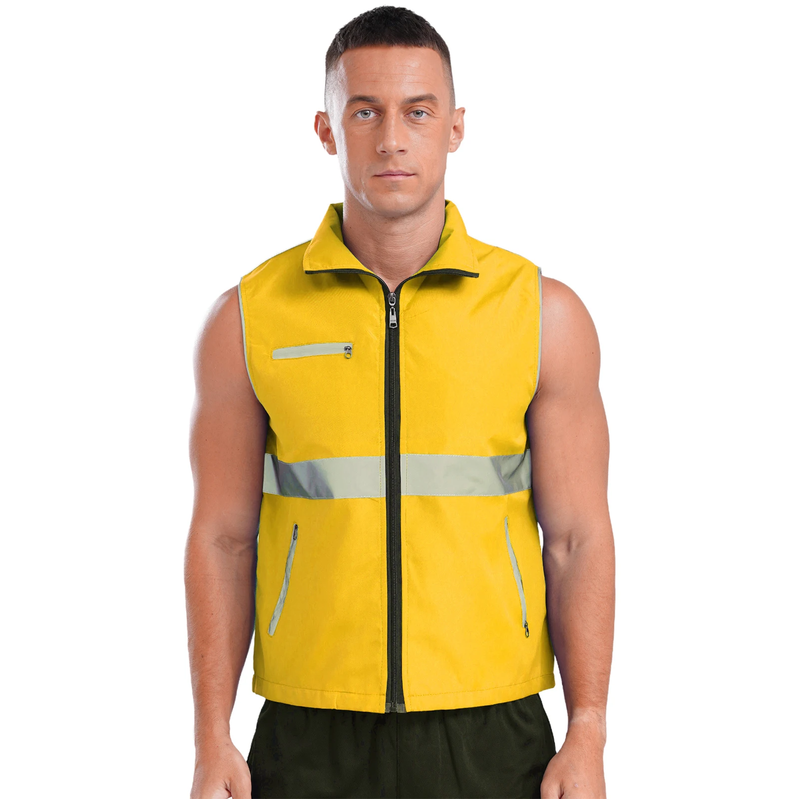 

Mens Womens High Reflective Visibility Safety Waistcoat Sleeveless Zipper Volunteer Vest Tops with Pockets Unisex Work Uniforms