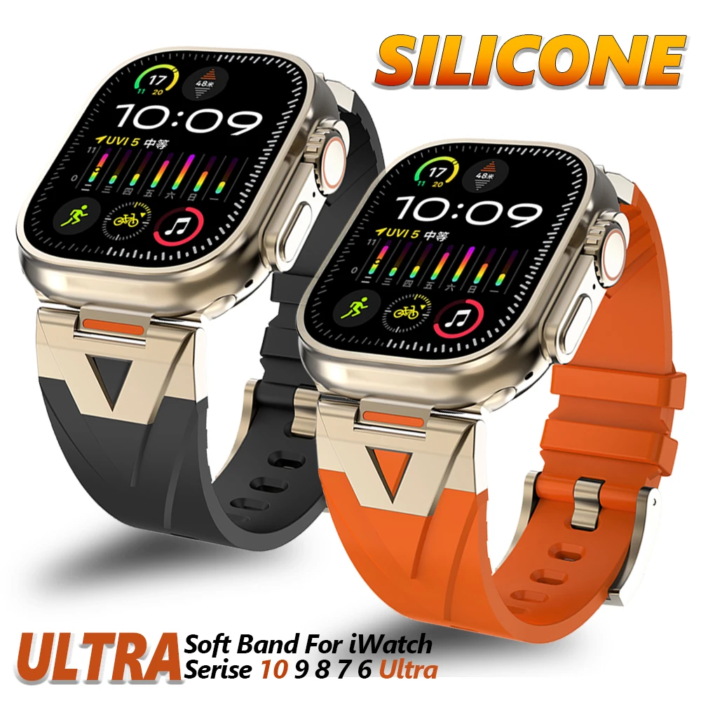 

Men Silicone Sport Band For Apple Watch Ultra 2/1 49mm Series10 42/46mm Strap For iWatch 9 8 7 6 5 4 Se 45mm 44mm 41mm Bracelet