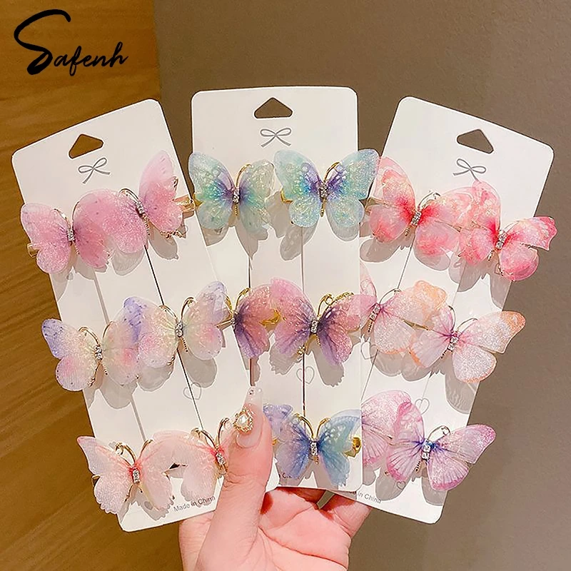 Random 1Pc Colorful Butterfly Hairpins Girl Hair Clips Barrettes Women Sweet Hair Ornament Rainbow Headwear Hair Accessories