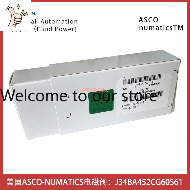 2026 J34BA452CG60S61 ASCO Solenoid Valve Numatics Function 2 Position 5 Way Pipe Connection