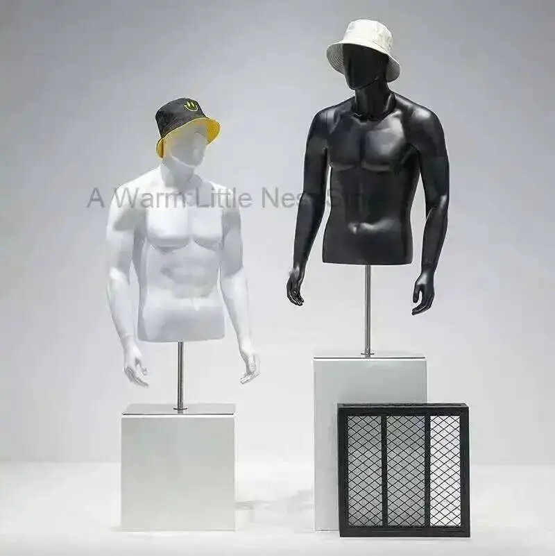 

Small Half Body Mannequins Man Shelf Clothing Store Male Fake Body Mannequin Props with Metal Base Fashion Window Display Stand