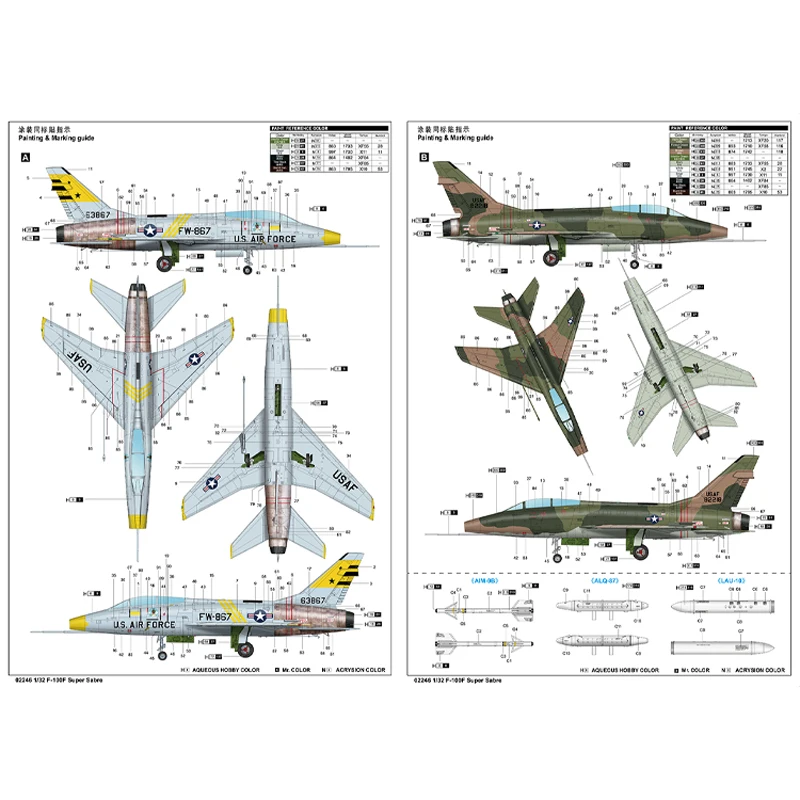 Trumpeter Plastic Assembled Aircraft Model Kit TP02246 North American F-100F Super Sabre Fighter 1/32