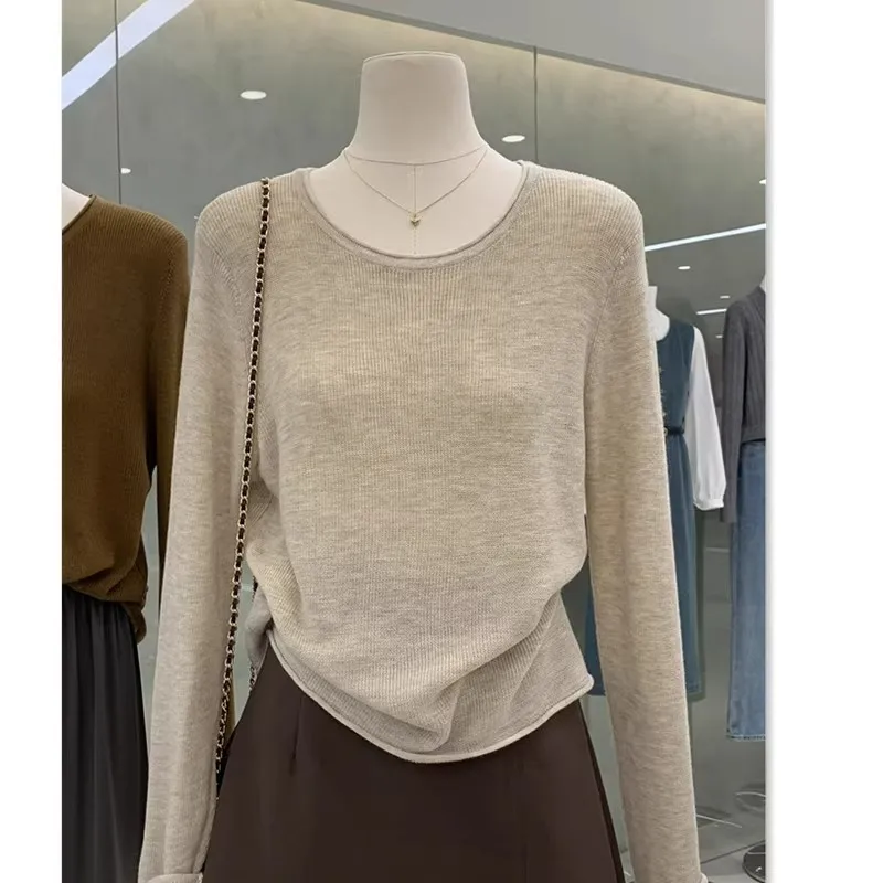 

Slimming Loose Knitted Top Women's Inner Wear Pure Color Base Layer Shirt Autumn Fashion Design Casual Comfortable Top