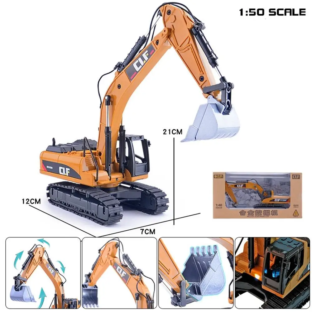 1:50/1:40 Kids Alloy Engineering Car Model With Sound Light Excavator Bulldozer Forklift Toys For Boys Gifts