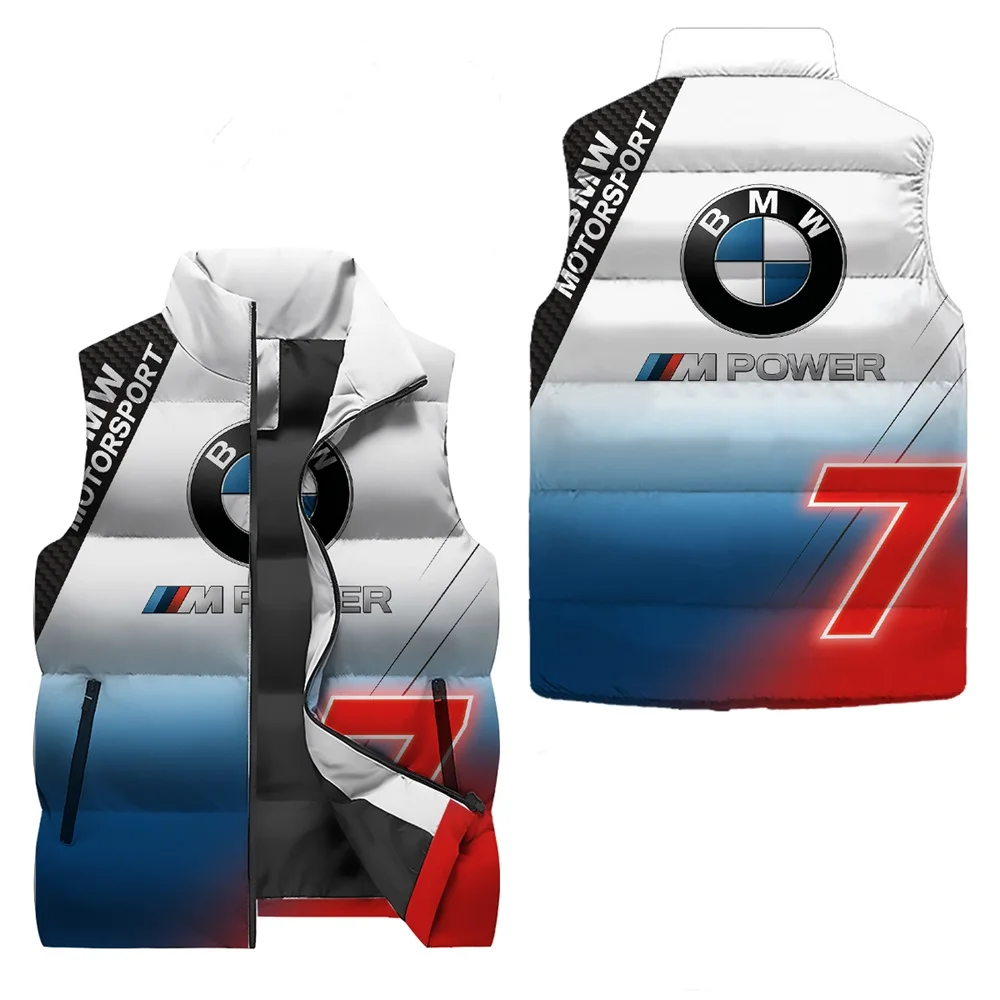 BMW Velvet High Collar Zipper Vest Men's BMW Logo Winter Thick Inner Tank Warm Tank Top Loose Lazy Style Coat for Outer Wear