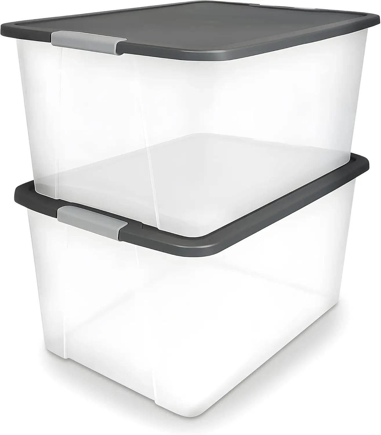 

2-Pack Secure Latch, Clear Plastic Storage Organizer Bins, 64 Quart, Gray Lid - Heavy-Duty Container Boxes with Lids for Home