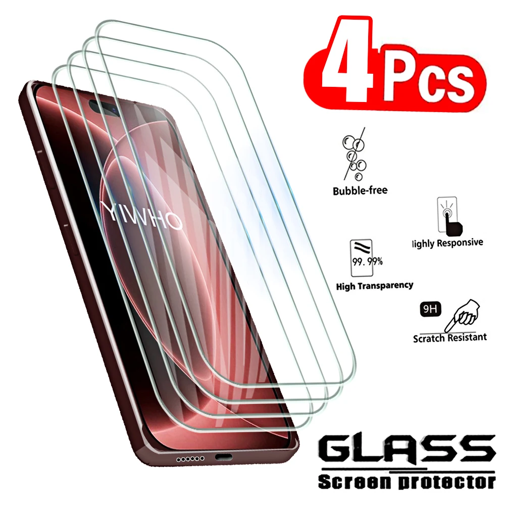 Image of 4 Stück Panzerglas für iPhone 18 Pro Max 17 16 15 14 13 12 11 Pro Max 17e 16e Plus Mini Displayschutzfolien Schutzfilm Hülle