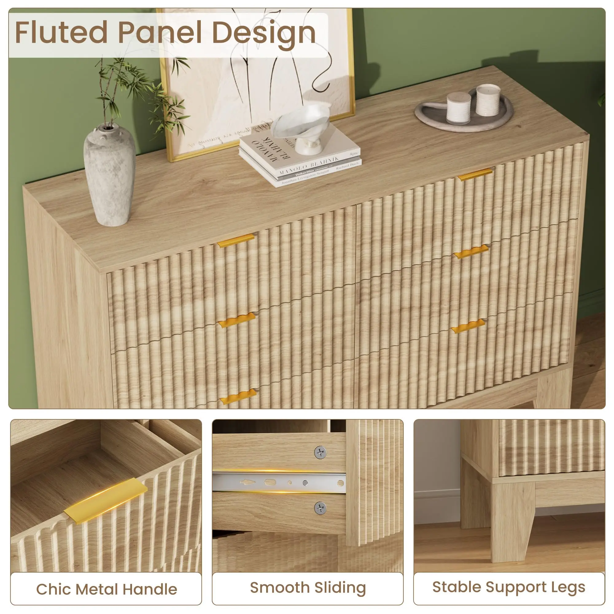 Modern Fluted 6 Drawer Dresser for Bedroom - 47