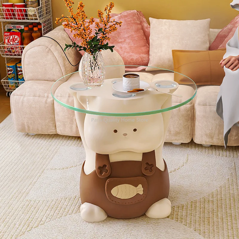 Nordic Creative Cartoon Coffee Table Cat Plastic Art Living Room Small Apartment Sofa Side Coffee Table Round Glass Table