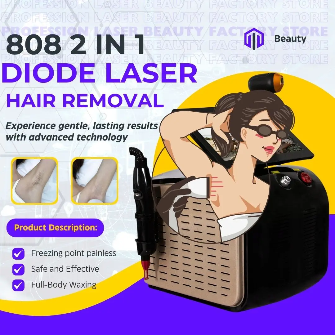 آلة إزالة الشعر بالليزر ديود 2 في 1 بيكو ثانية لإزالة الوشم بشكل دائم في صالونات التجميل المستخدمة