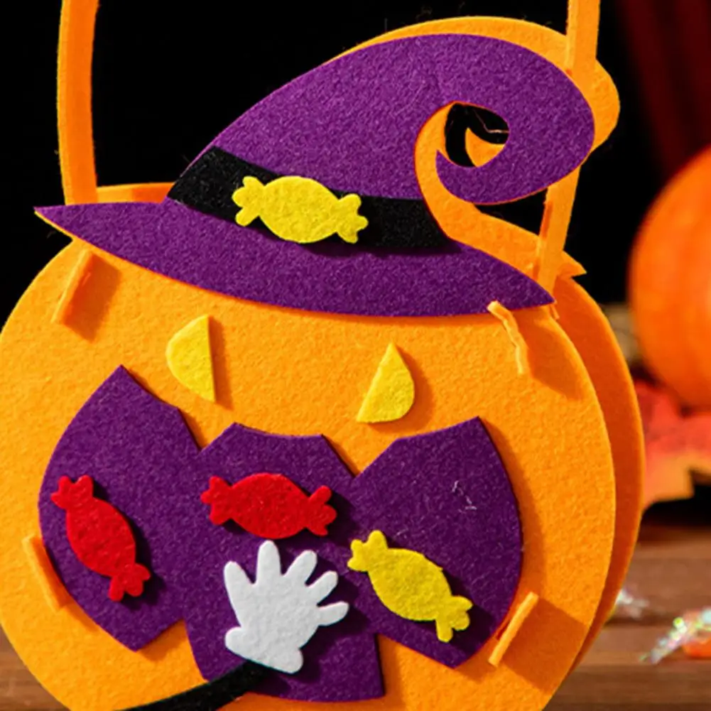 Halloween Candy Bag Handmade Halloween Decoration Halloween Trick or Treat Tote Bag Pumpkin Spider Web Candy Holder Kids