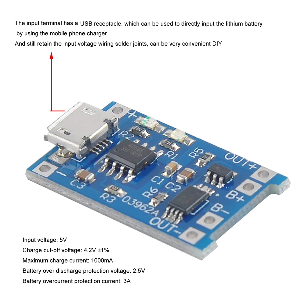 Carte de charge de batterie au lithium TP4056, technologie de charge avec protection de batterie, 18650 BMS, 5V Micro-USB, l'autorisation, 186 50, 10 pièces