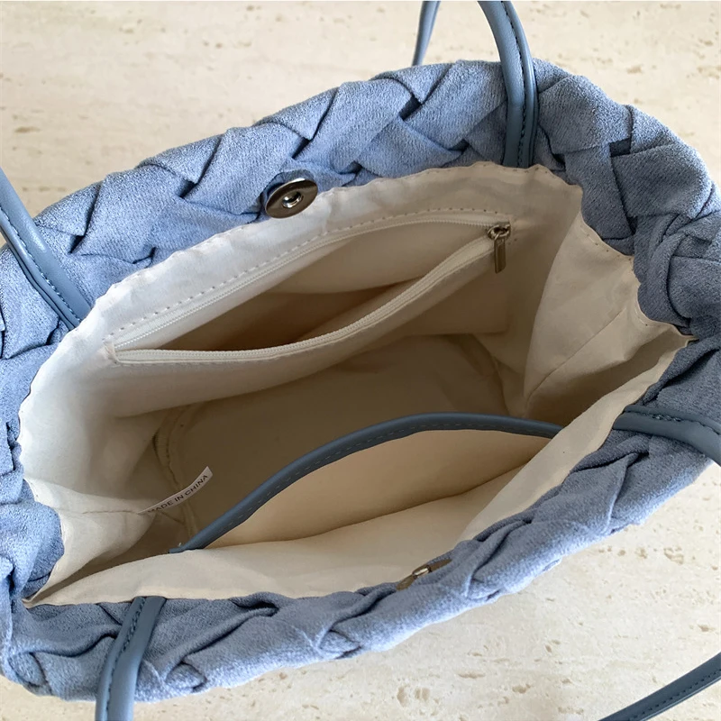 Hand-Woven Vintage Bucket Bags For Women Luxury Designer Handbags And Purses 2026 New In Faux Suede Top Handle Underarm Shoulder