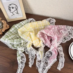 2024 Spring Summer New Retro Lace Bandana Headband Women's Triangle Headscarf Hair Band Girl Fashion Flower Silk Scarf Streamers