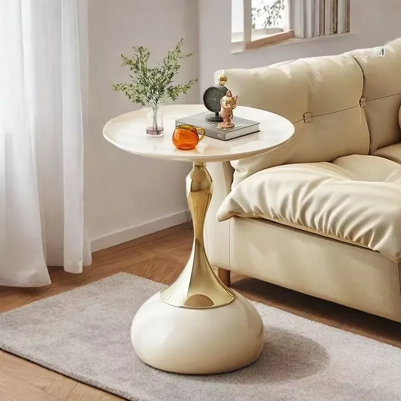 for Light Luxury Retro Wrought Iron Corner Side Table Small Round Mobile Bedside Nightstand Living Room Storage Coffee Table