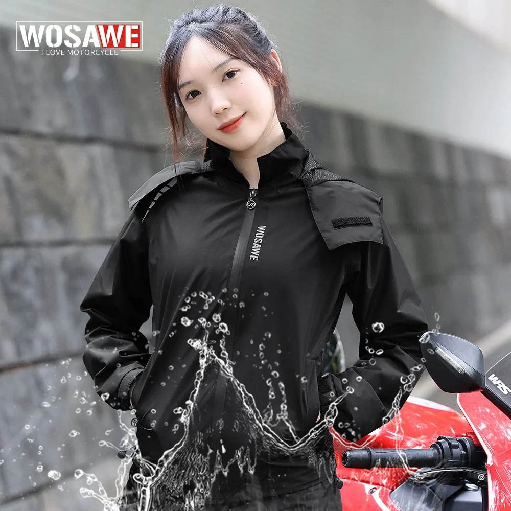 

WOSAWE Waterproof Rain Coat Women Raincoat Zipper Hooded Reflective Raincoat Motorcycle Rainwear Electric Bike Fishing Rain Gear