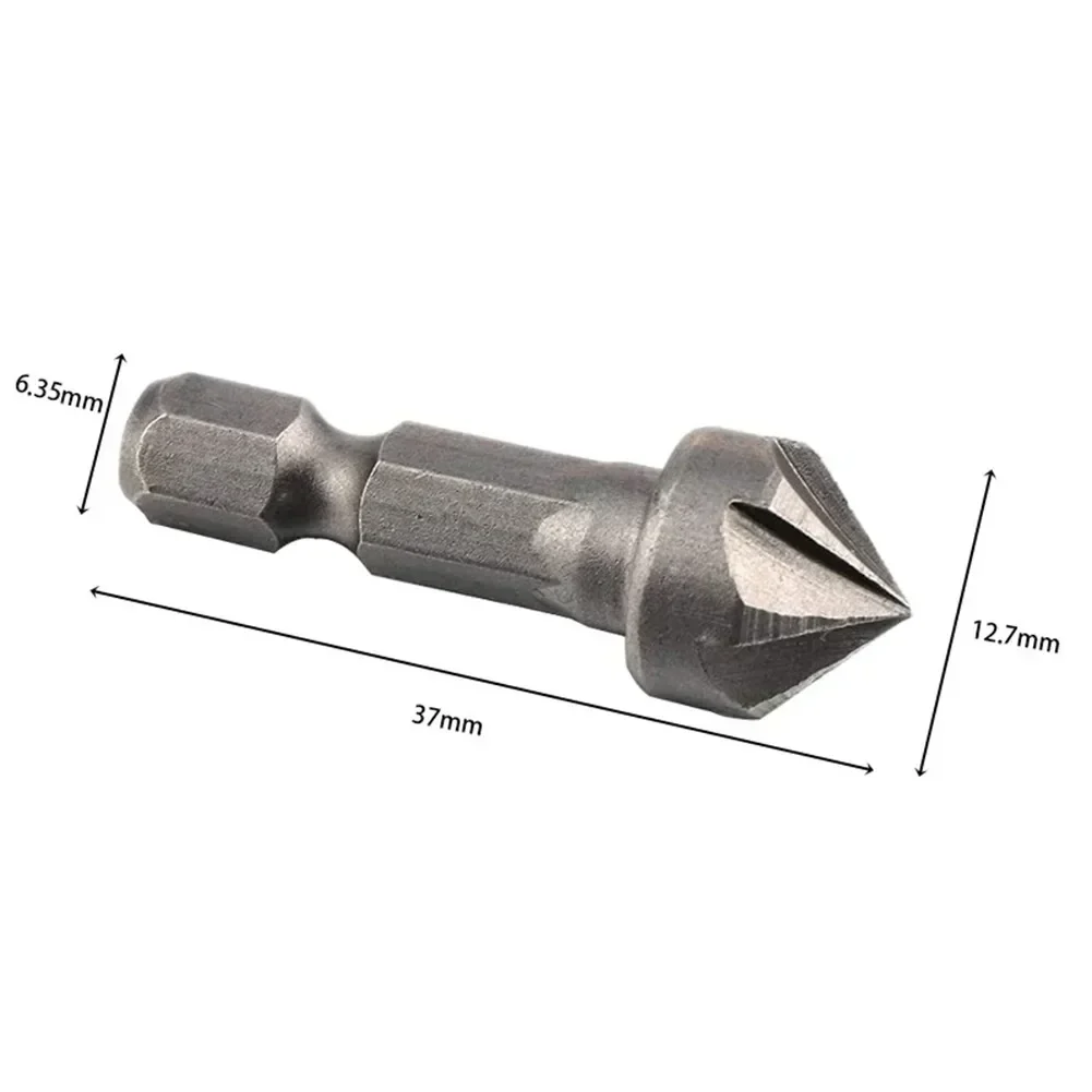 For Chamfering Deburring Useful Chamfer Drill Bit 1/4 Inch Shank 36*12.7mm 45#HCS 6 Flute Chamfer Tool Silver Useful