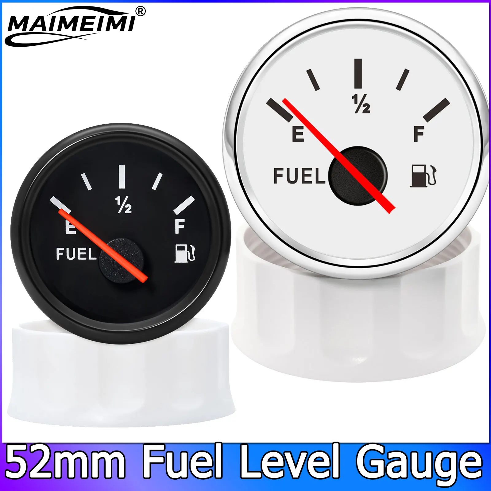 

12V 24V Universal 2" 52mm Car Boat Motorcycle Fuel Level Meter Gauge 0-190ohm with Red Baklight Fuel Gauge Level Tank Meter