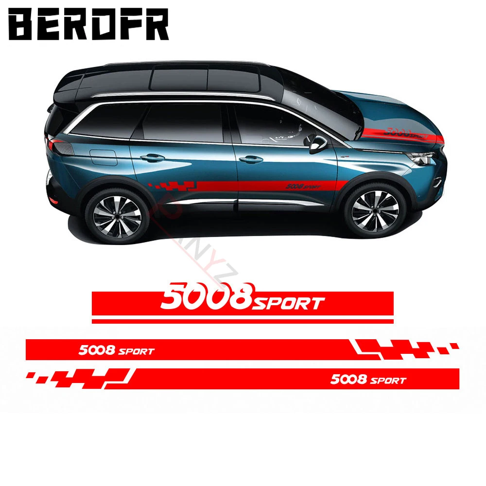 Racing Sport Car Hood Cover Decal Door Side Stripes Skirt Sticker Decal for Peugeot 5008 2017 2018 2019 2020 2021 Accessories