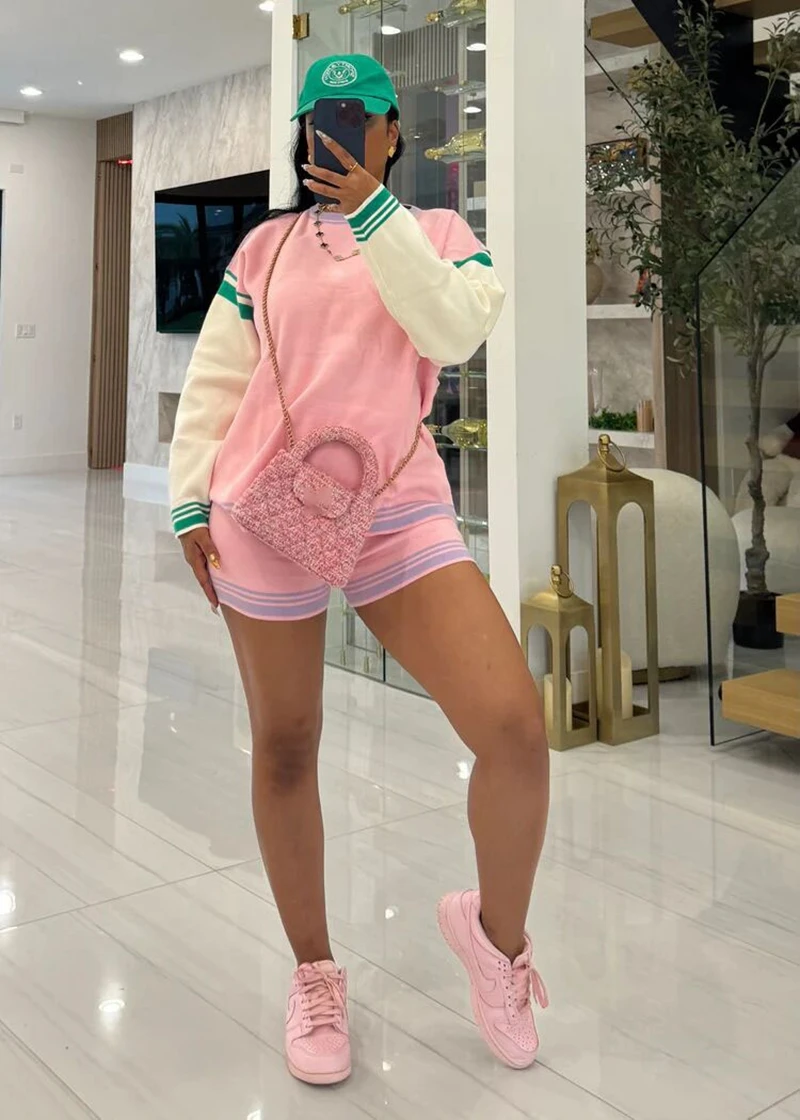 سيدة أنيقة المرقعة محبوك 2 قطعة مجموعة المرأة قميص طويل الأكمام والسراويل الدعاوى 2025 الخريف ملابس رياضية غير رسمية