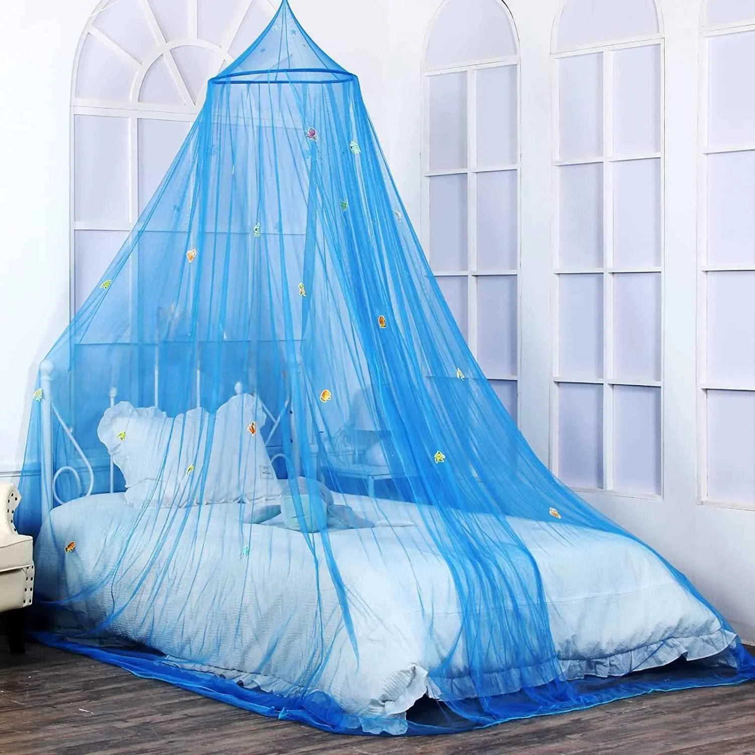 

Summer Glowing Mosquito Net Hanging round Dome Bed Curtain Breathable Polyester Fiber A-Class Mosquito Proof Iron Frame Unive...