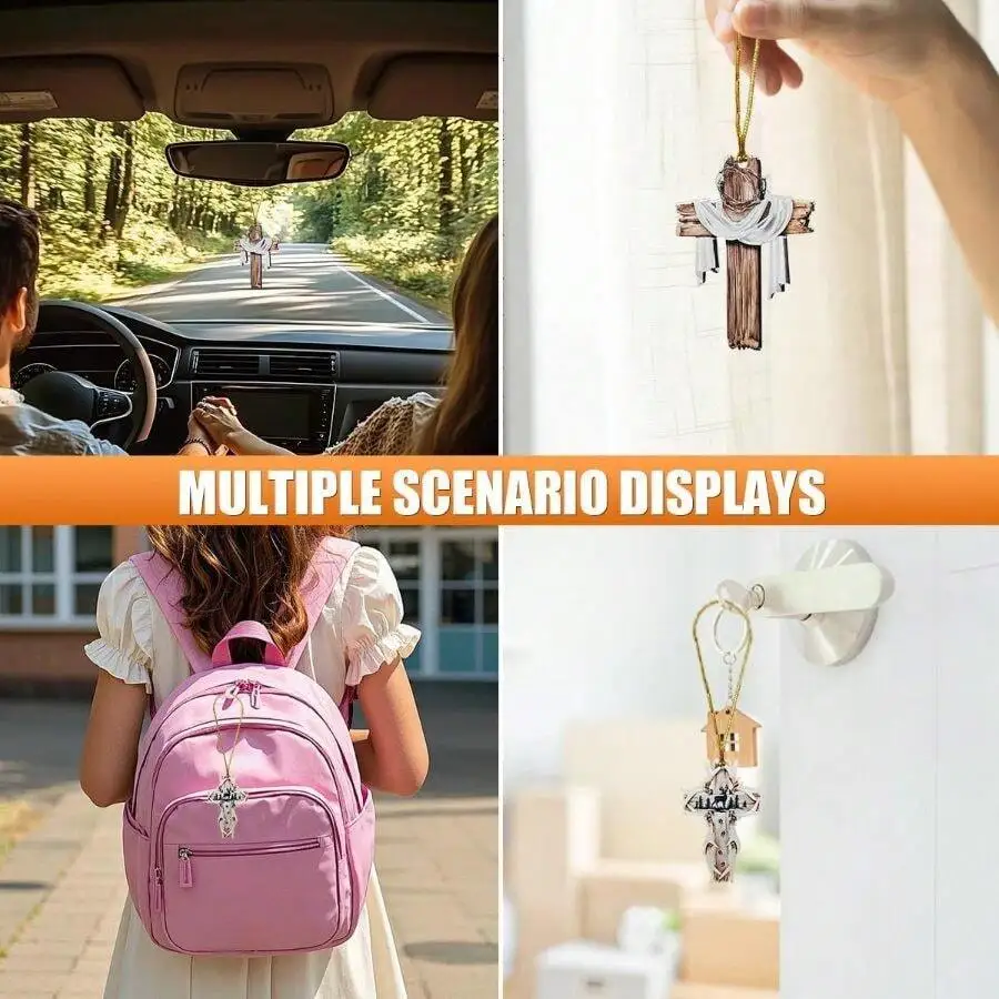 Deer Antler Cross Car Rearview Mirror Hanging Ornament Wooden Style Auto Interior Decor