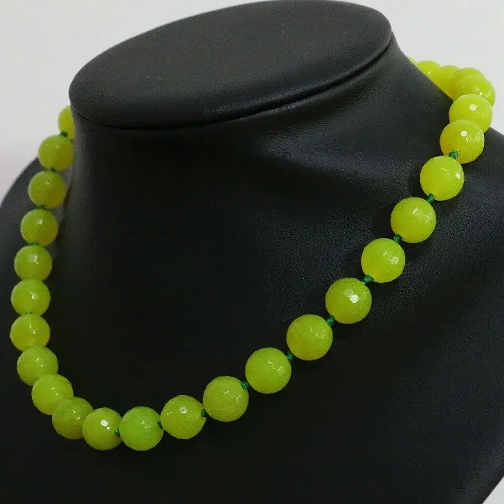 

10mm Faceted lemon yellow chalcedony jades beads necklace 18"