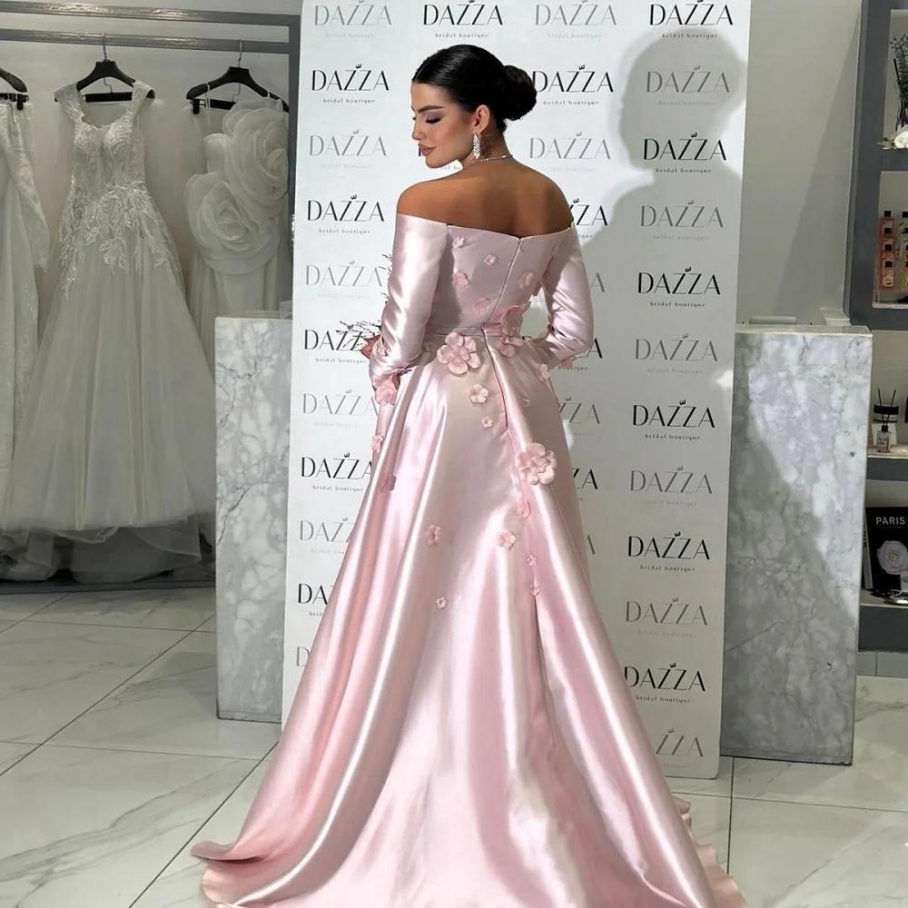 Bella 맞춤형 핑크 아플리케 원 숄더 긴 소매 로브 드 soirée a 라인 이브닝 드레스 긴 소매 웨딩 드레스 2025