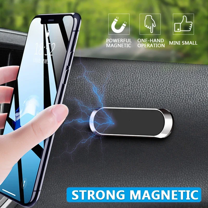 Magnetic Car Phone Holder Dashboard Mini Strip Shape Stand For iPhone Samsung Xiaomi Metal Magnet GPS Car Mount for Wall