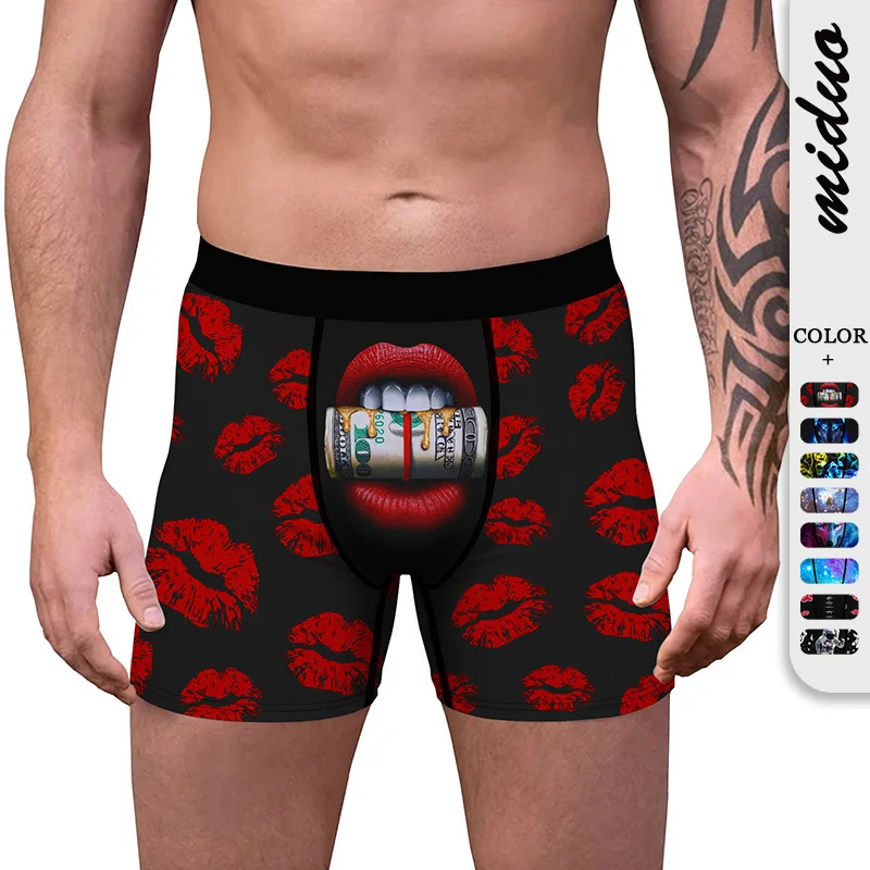 New 3D Digital Wolf Printed Sexy Men\'s Underwear with Comfortable, Breathable, and Elastic Stretch Corners for Foreign Trade