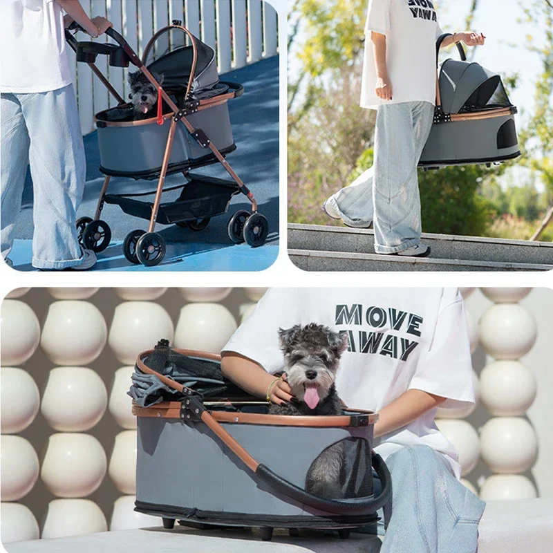 Outdoor Outing Light Foldable Pet Pushcart Baby Stroller Small Dog Trolley For Teddy Puppies Cats Multifunctional Portable Pet