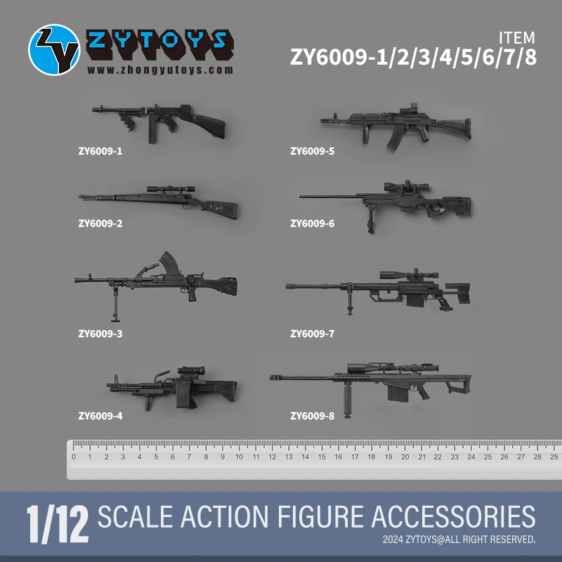 

ZY6009 1/12 Scale Weapon Model M1928 98K Rifle Bren MK43 AK74M MK13 M200 M82A1 Sniper No Painted Military Collection