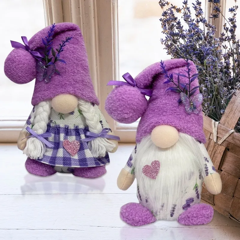 

2PCS Purple Lavender Gnomes Indoor Decorations, Spring Summer Gnome Holiday Decorations, Handmade Stuffed Plush Gnomes-Y44A
