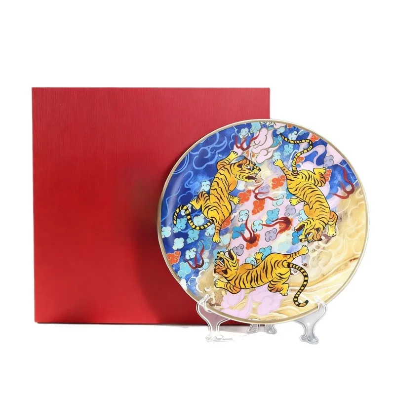 High-grade ceramic plate, zodiac tiger decorative plate, indoor ornament gift box, gift plate set.