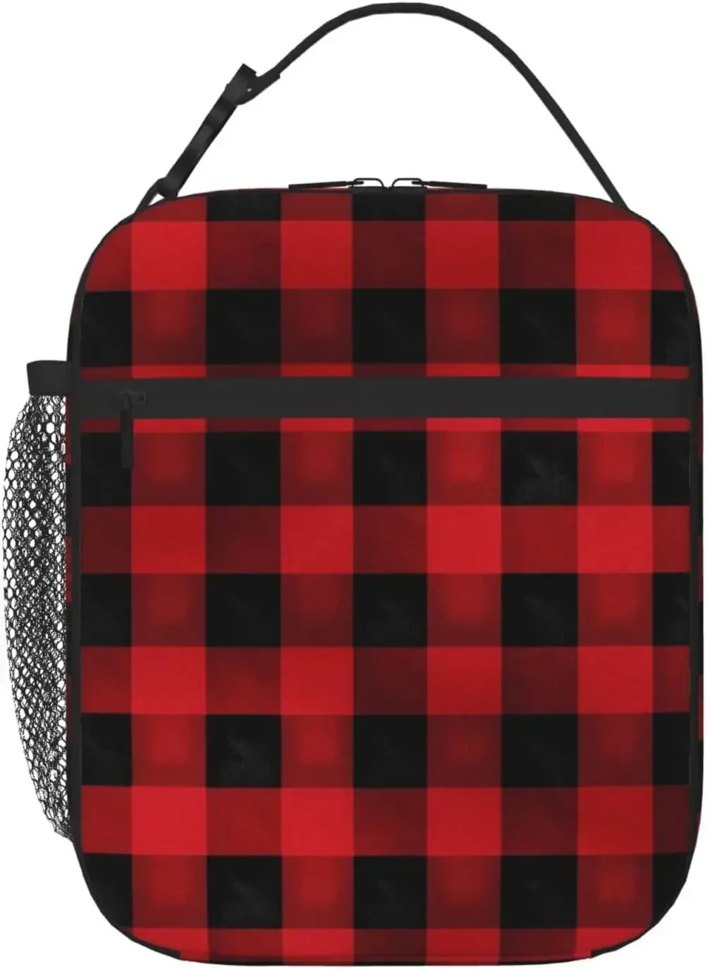 

Red Black Buffalo Check Plaid Pattern Lunch Bag For Women Men Insulated Reusable Lunch Box Cooler Totes For Work Office Picnic