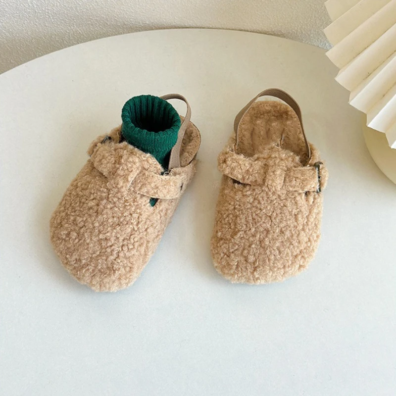 Child Cork Cotton Shoes Autumn Winter Boys' Sandals Plush Girls' Sandals Warm Baby Sandals Plush Flats Slipper Huggies Wuggy