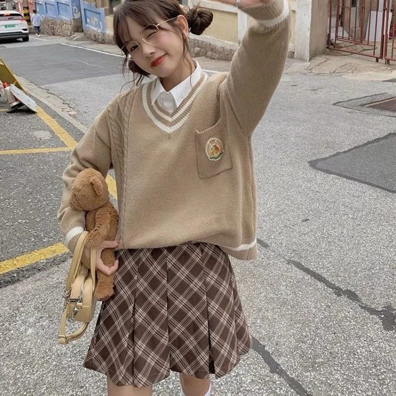 Deeptown Pleated Plaid Skirt Kawaii Preppy Style Women Mini Skirts Vintage Fashion Sweet Korean Style A-line Casual Short Skirt