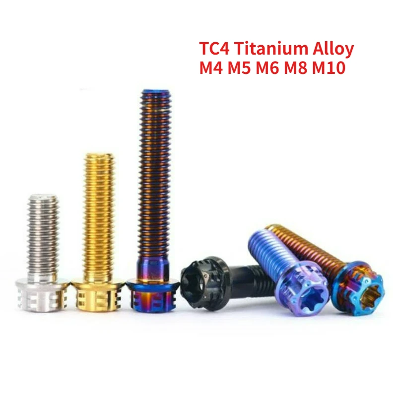 1pcs TC4 Titanium Ti Bolts M4 M5 M6 M8 M10 External Hex Torx Head Flange Screw for Bike Motorcycle Modification Length10-40mm