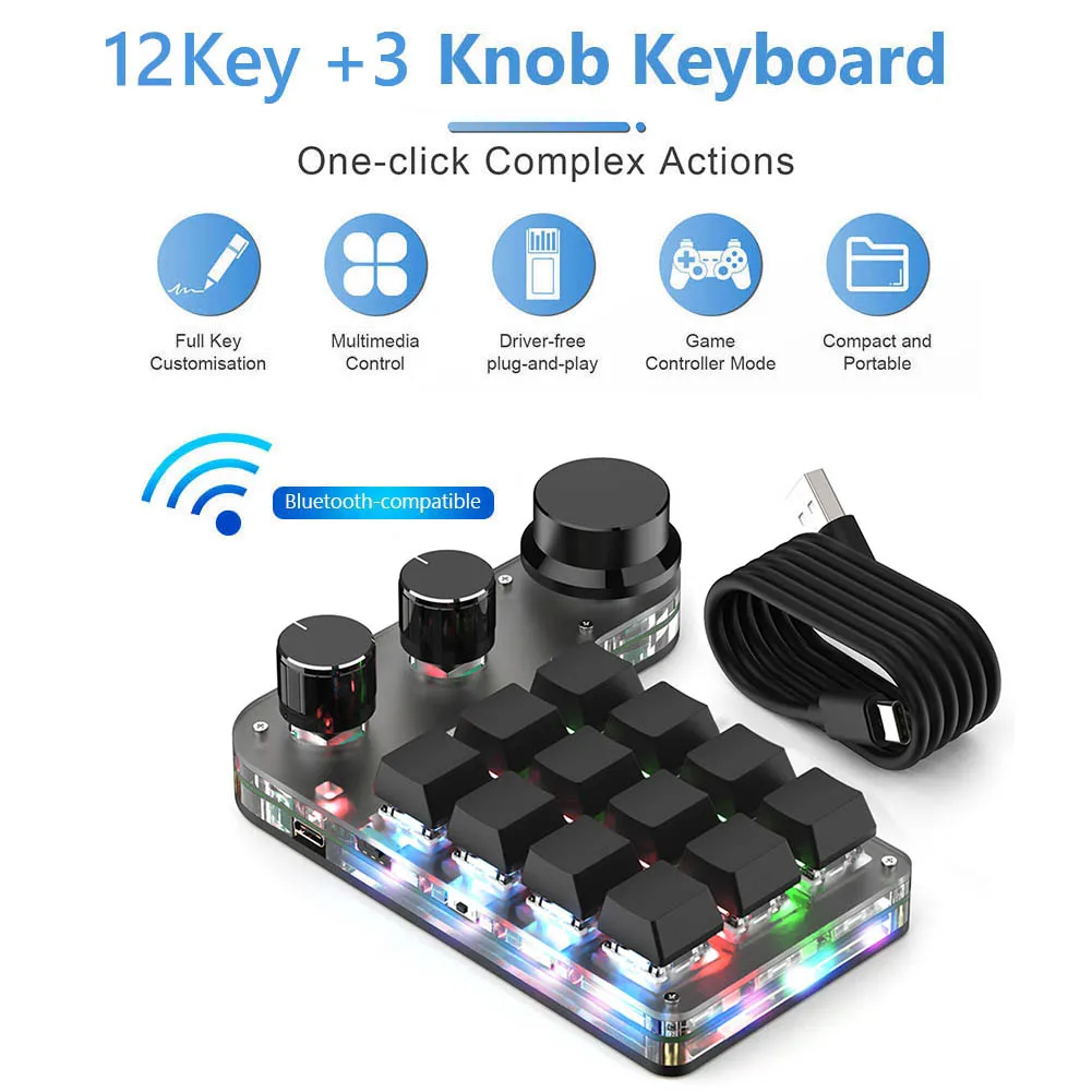 USB Custom Keyboard Programming Macro Knob Mechanical Keyboard Mini Button Photoshop Gaming Hotswap Keypad for Macbook Laptop