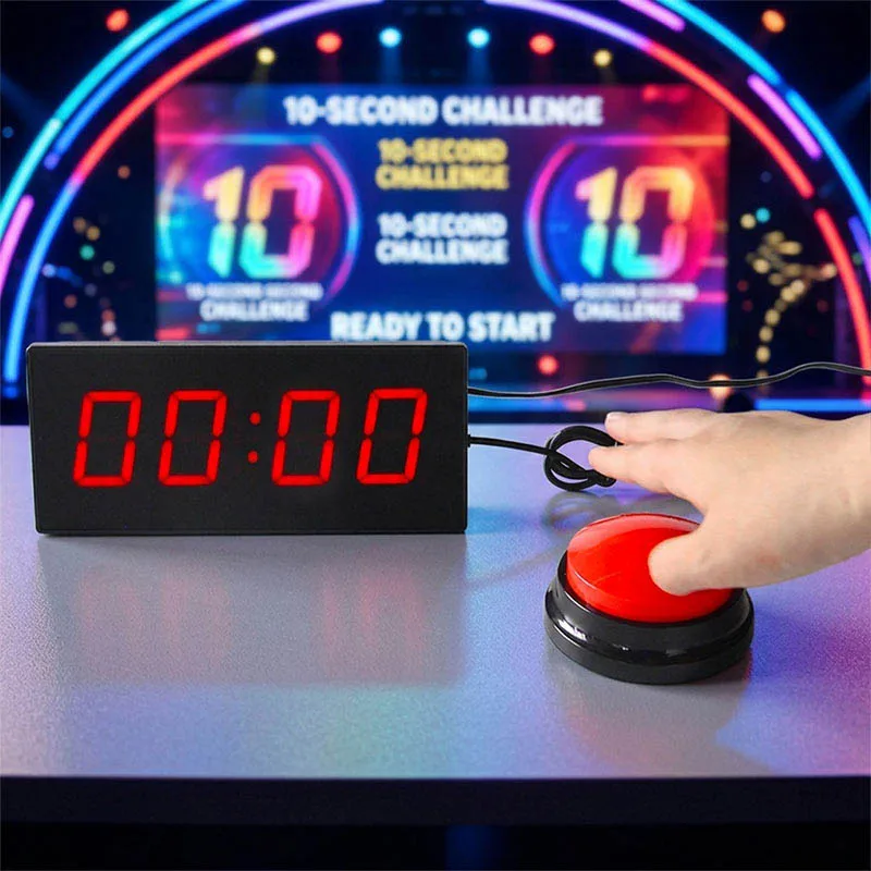 CHEETIE Popular 10 Second Timer Game Challenge Reaction Speed Luck Timer with Red Push Button for Pizza and Bar Shop