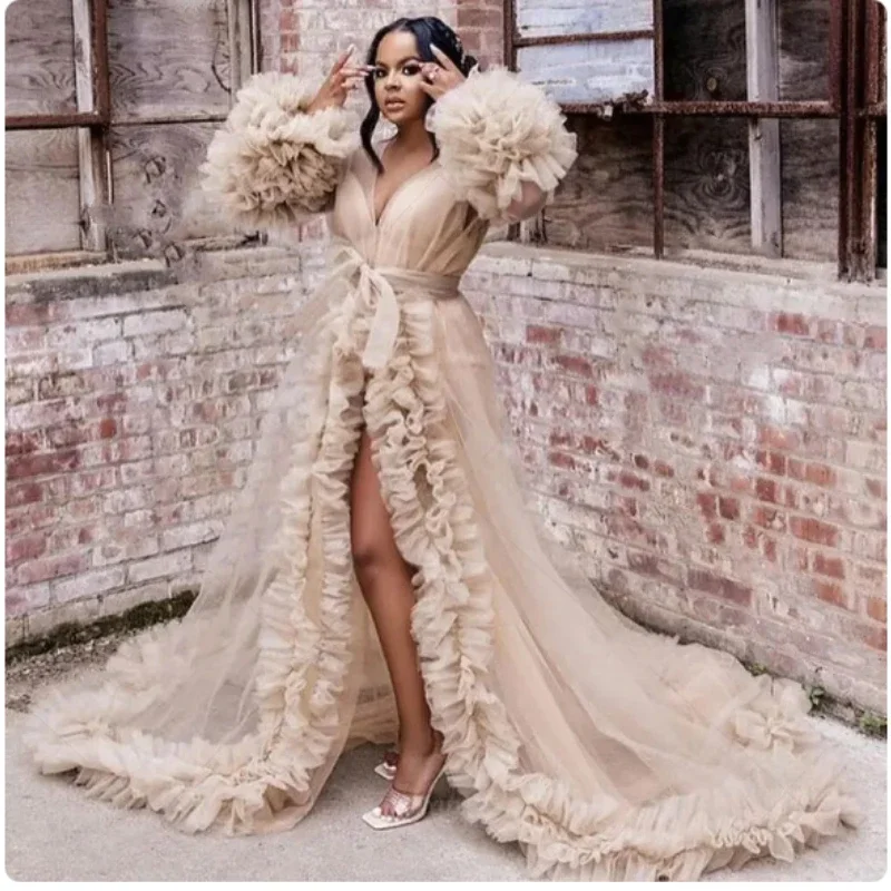 

Bridal Prom Dress Fluffy Tulle Dresses for Women Long Sleeves Wedding Party Gown Bridal Boudoir Pajamas Maternity Robe