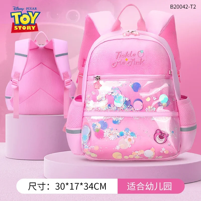 Disney Ice and Snow Elsa Süße Prinzessin Schultasche Erdbeerbär Cartoon Print Süßer Treibsand Rucksack mit großem Fassungsvermögen