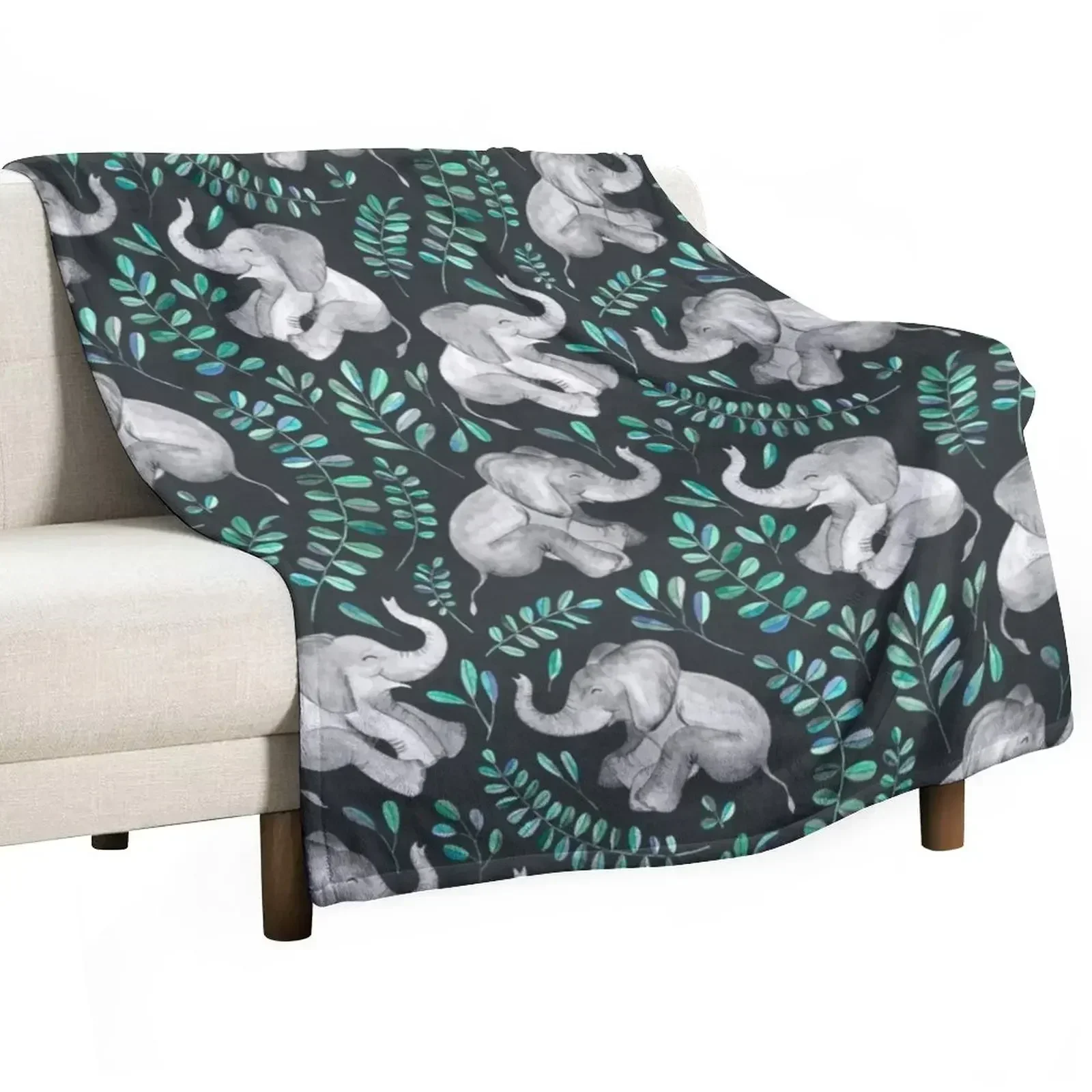 

Laughing Baby Elephants – emerald and turquoise Throw Blanket Decorative Sofa Moving Furrys Blankets