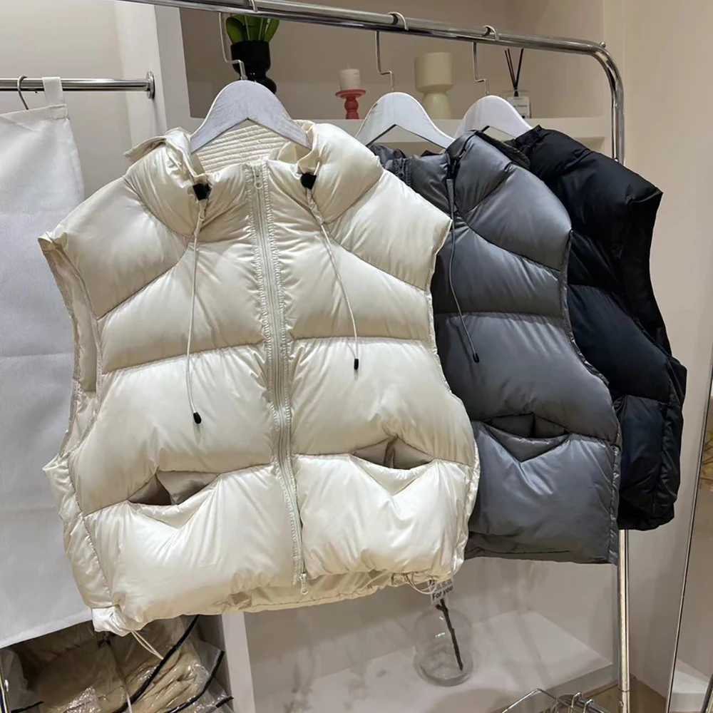 

Casual Down Cotton Waistcoat Women Autumn Winter Outerwear Hooded Thick Warm Vest Jacket Female Sleeveless Quilted Coats